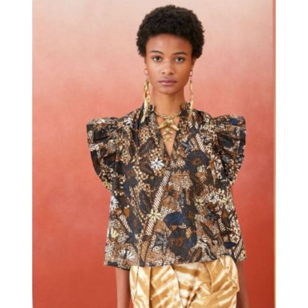 Ulla Johnson Elena Ruffled Printed Cotton Poplin Blouse Size 0